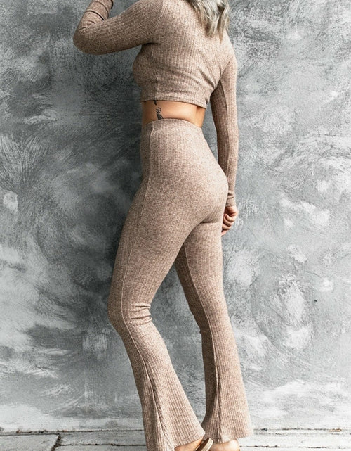 Load image into Gallery viewer, Women&#39;s Ribbed Crop Top and Pants Set
