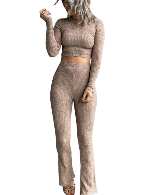 Load image into Gallery viewer, Women&#39;s Ribbed Crop Top and Pants Set
