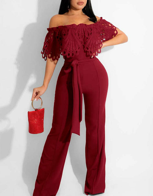Load image into Gallery viewer, Women&#39;s Lace/Hollowed Out, Off Shoulder Jumpsuit
