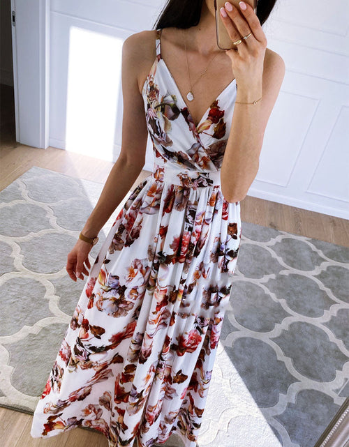 Load image into Gallery viewer, Deep V Neck, Sling Floral Print Beach Dress

