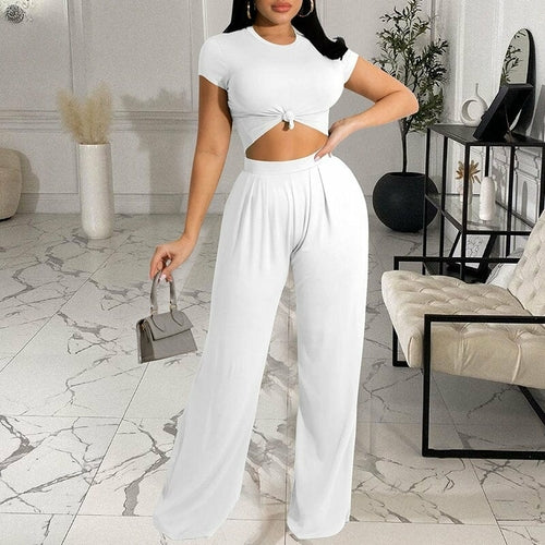 YouSexy Casual Summer 2 Piece Outfits for Women | Short Sleeve Crop Top  High Waist Wide Leg Pants Sets